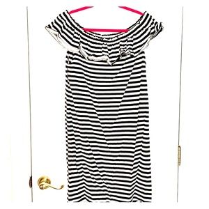Kate Spade Ruffle shoulder BW stripe dress